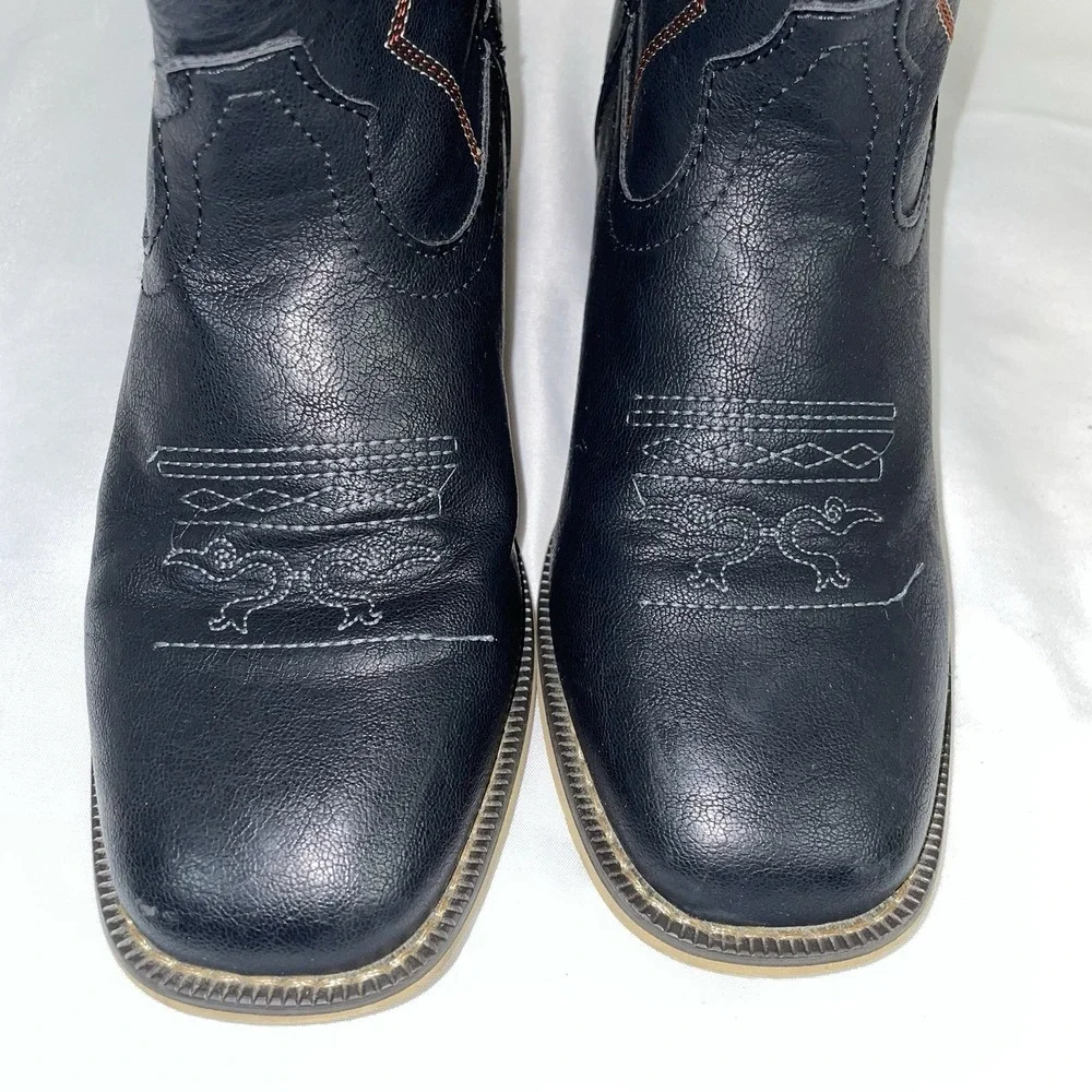 Rollda Youth Black Western Cowboy Boots Square Toe Wing Embroidery